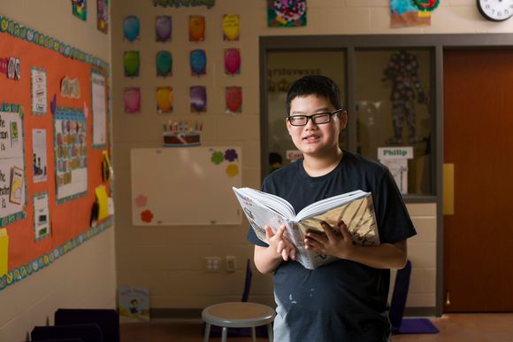 Student reading a book